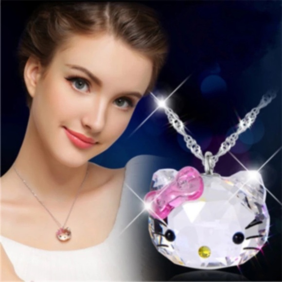- 925 stamped hello kitty pendant Swarovski crystal necklace - not swan … - Picture 11 of 13